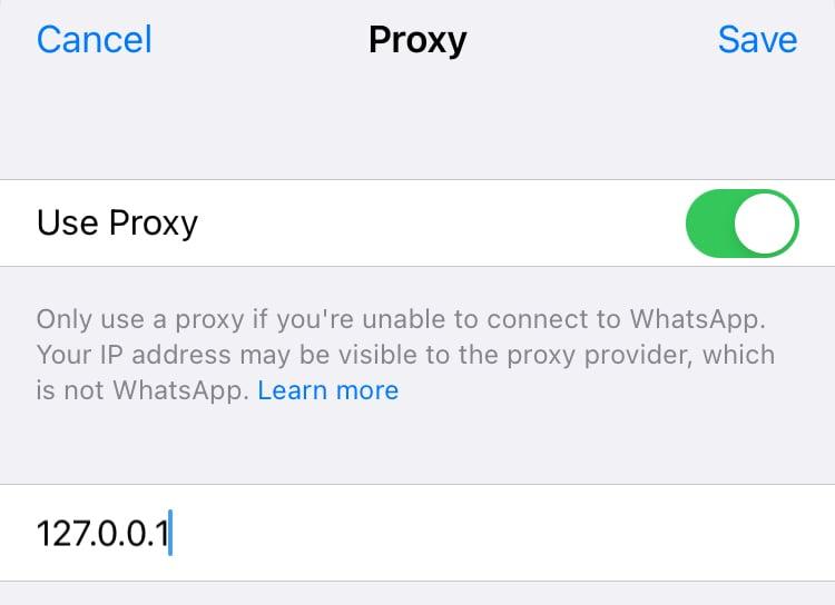 WhatsApp proxy settings